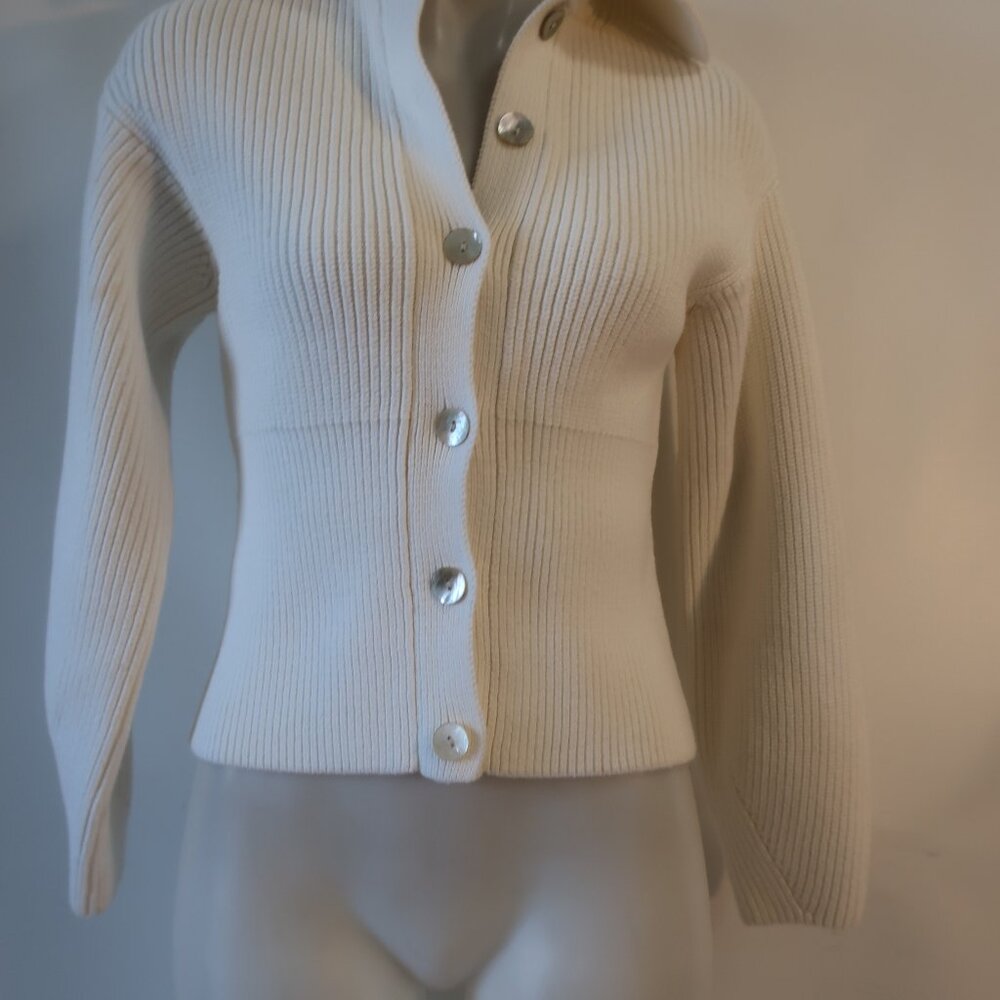 Vince Cream Ribbed Button-Up Cardigan - Picture 5 of 9